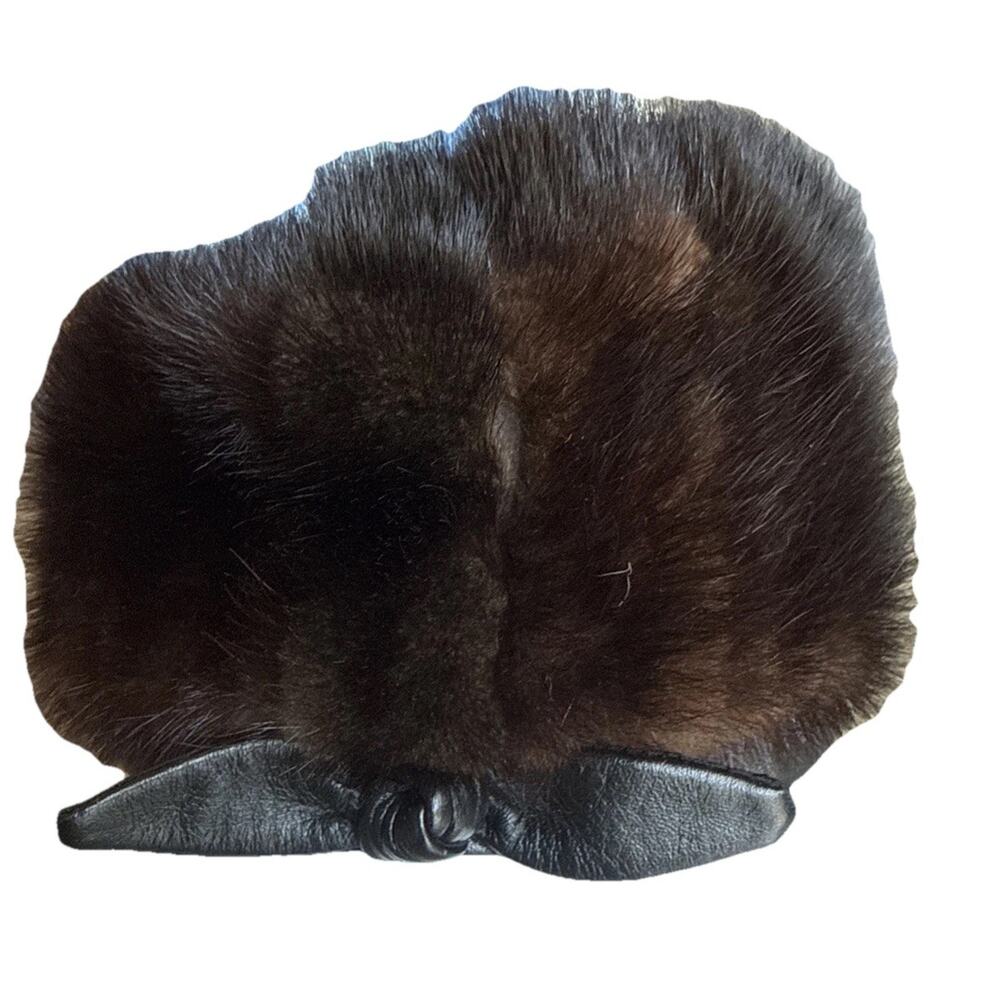Betmar NY/Paris Union Made Mink Fur Hat Satin Lined Leather Bow Vintage 1950/60s